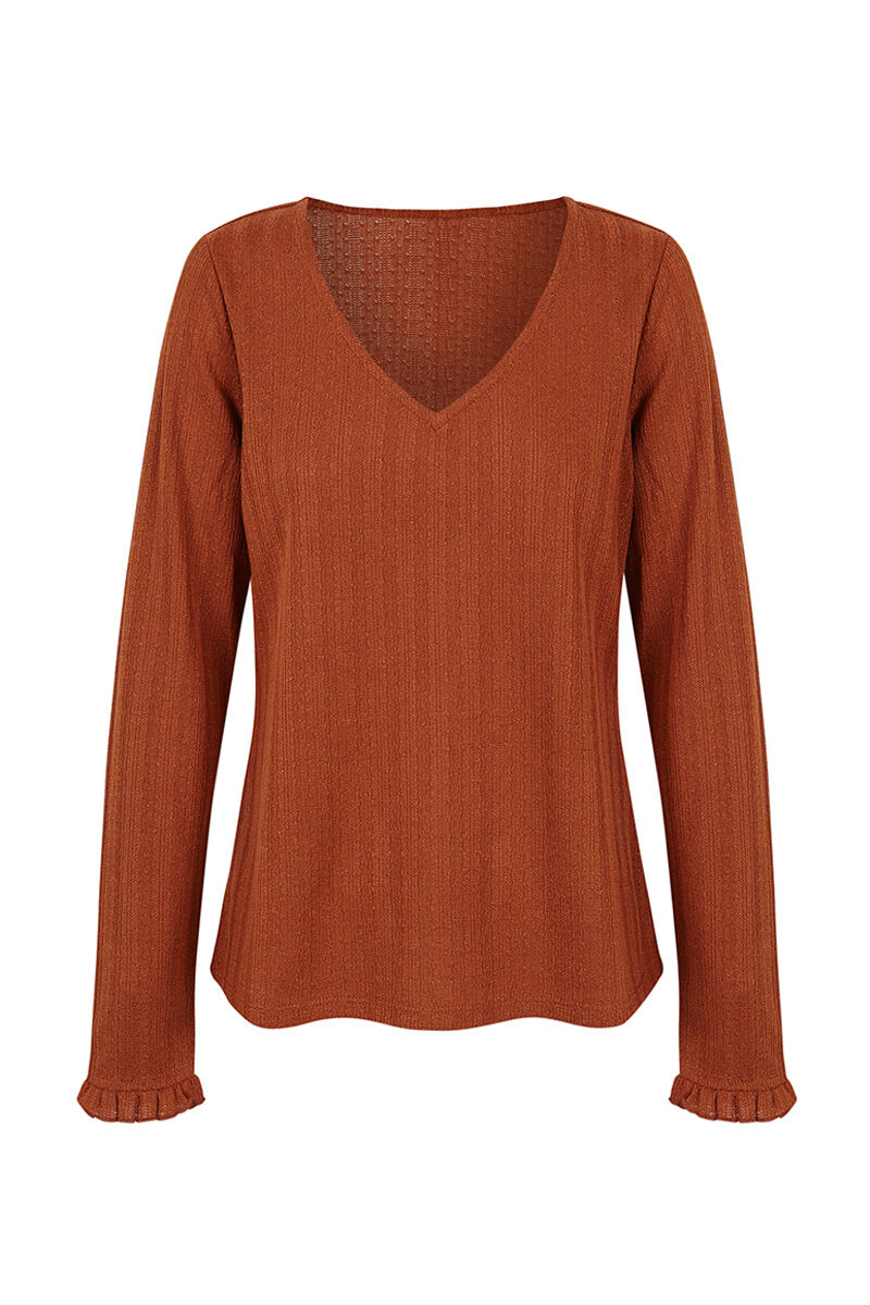Blusa de malha com punhos franzidos - Cor Camel