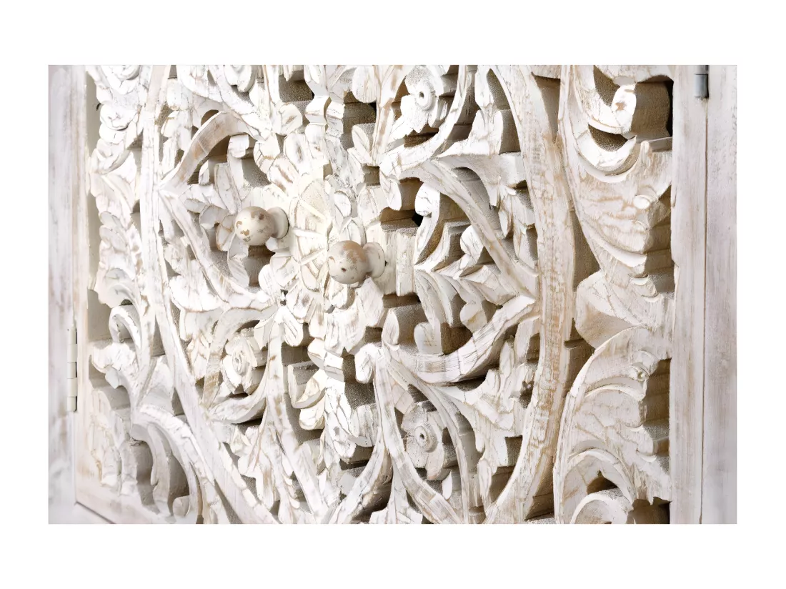 Buffet en manguier, pieds en métal blanc et gris vieilli Blanco.Giner y Colomer.81x35x80