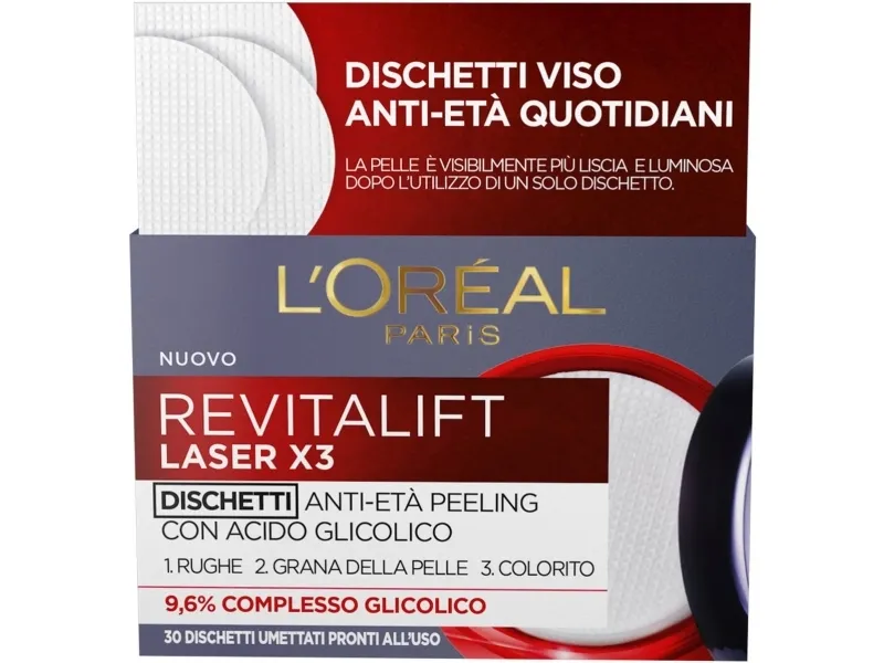 L’Oreal Paris L'Oreal Paris, Revitalift Laser X3, Glycolic Acid, Anti-Ageing, Peel-Off Pads, 30 pcs For Women