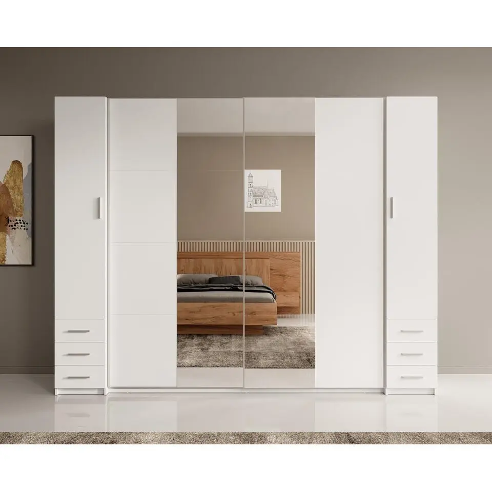 Meubella - Kledingkast Stoke 2 - Wit - 270 cm - Met spiegel
