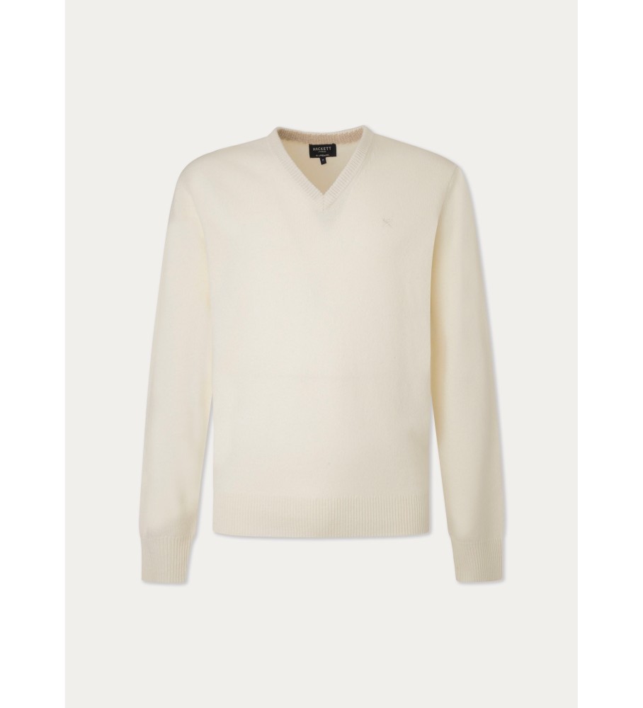 Camisa de lã branca com decote em V Hackett Lambswool