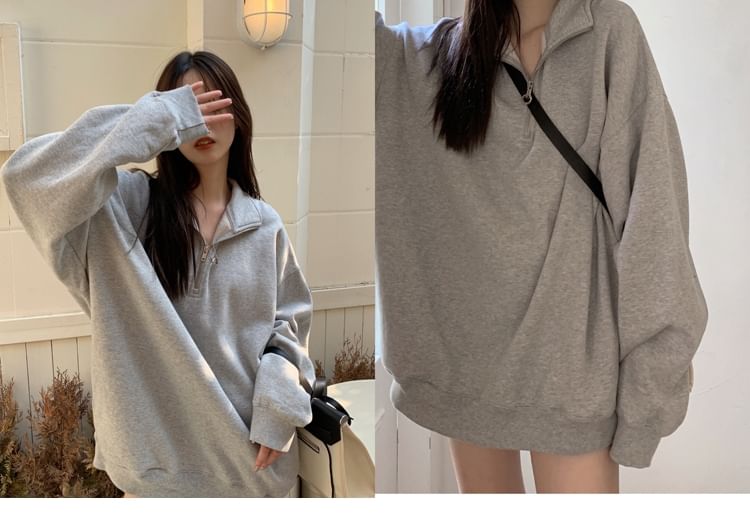 Windflower - Sweatshirt met halve rits en losse pasvorm