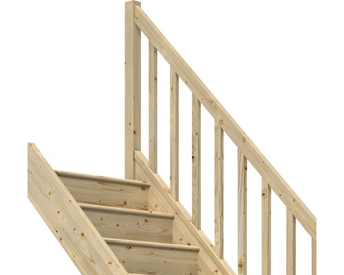 Pertura Elenie trapboom, massief sparrenhout met stootborden, onbehandeld, recht, 83,5 cm, 14 treden / 15 stootborden, balustrade