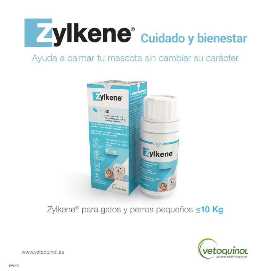 Vetoquinol Zylkene, suplemento calmante natural em cápsulas para cães e gatos.