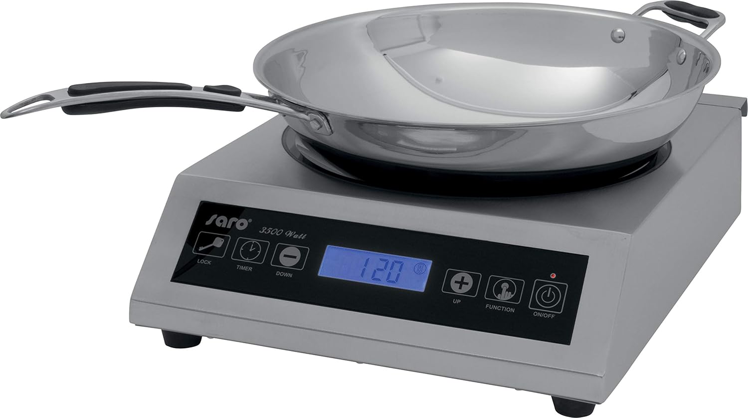 SARO Induktions-Wokkochfeld – Inkl. Wok – 10 Heizstufen – Timer – Edelstahlgehäuse – Temperatur 60–240 °C – 3,5 kW – Modell LOUISA