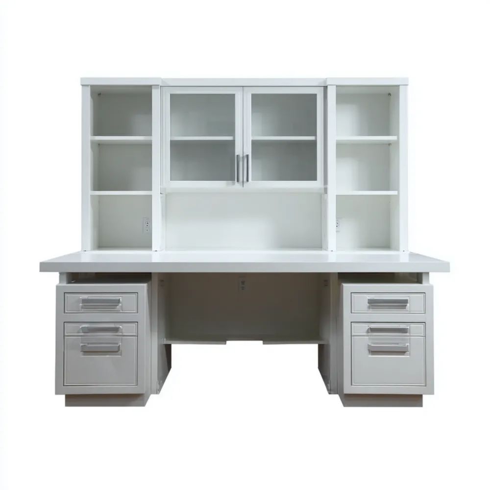 Schreibtisch mit Aufsatz Weiß Holz 150x75x120 cm – Modernes Design