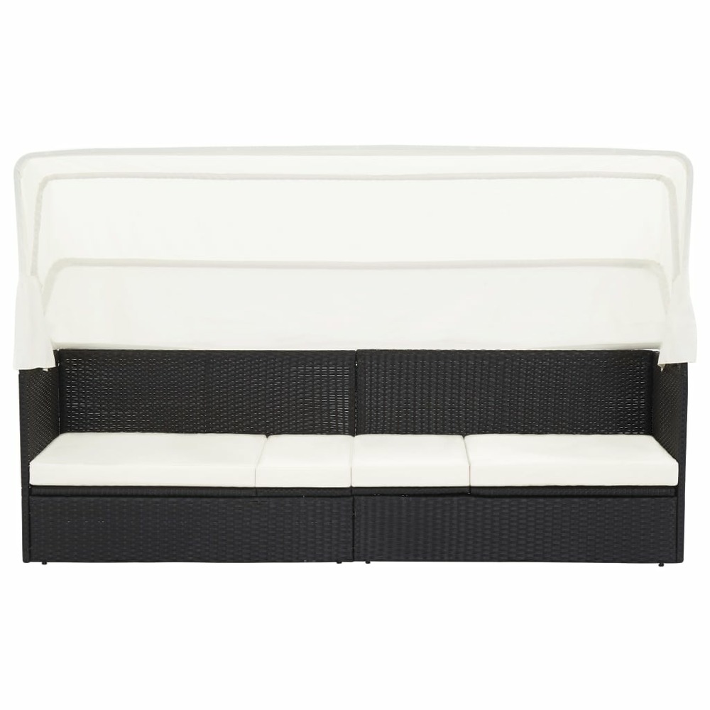 Transat chaise longue bain de soleil lit de jardin terrasse meuble d'extérieur avec auvent noir résine tressée