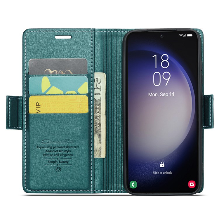 Samsung Galaxy S24  Plus Leder Tasche Flip Wallet Etui mit Kartenfächern Litchi Look (RFID Schutz) - Grün