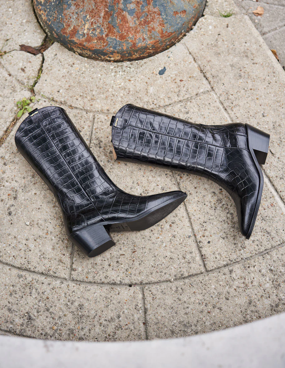 Bottes Jade - Cuir croco noir