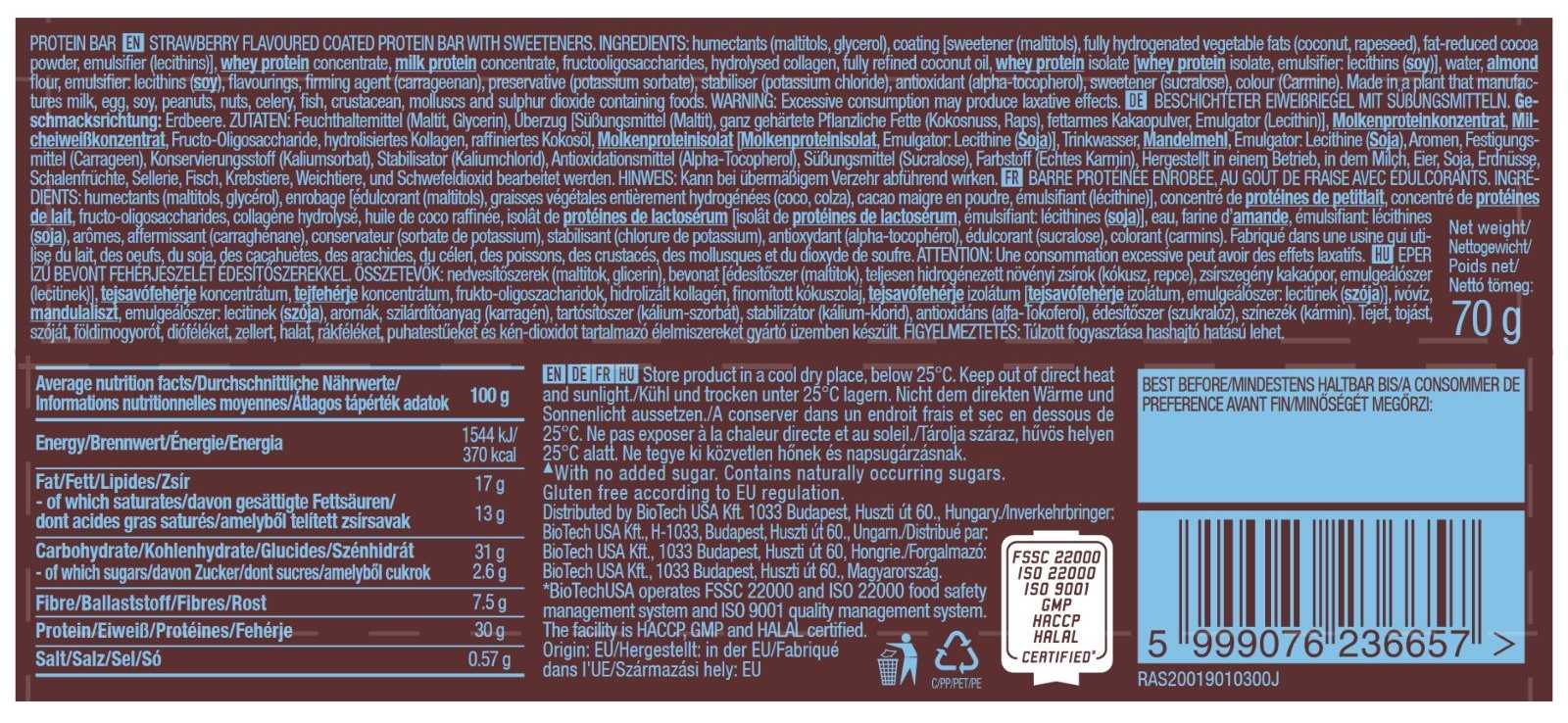 Barra de Proteína Biotech USA 70g - Oportunidade