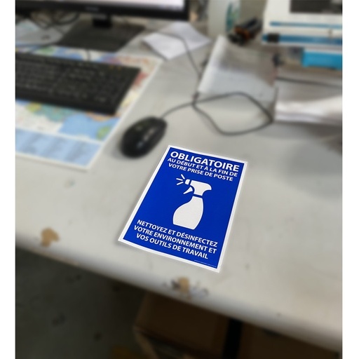 Panneau Obligatoire au début et à la fin de votre prise de poste. Nettoyez et desinfectez votre environnement... - A5 - Vinyle