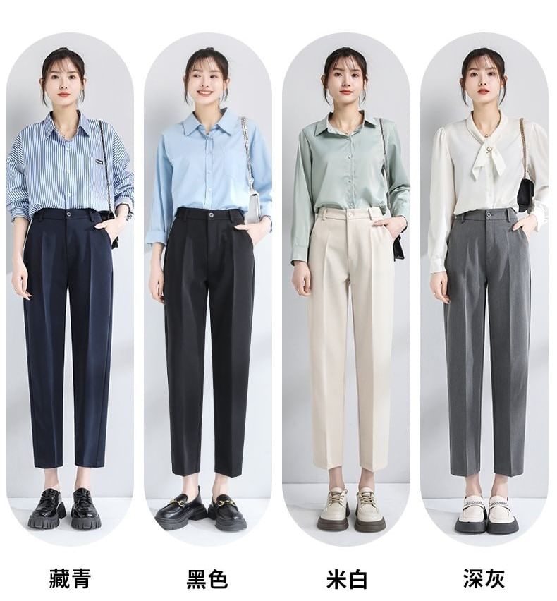 Ingrath - Hoge taille effen cropped taps toelopende broek