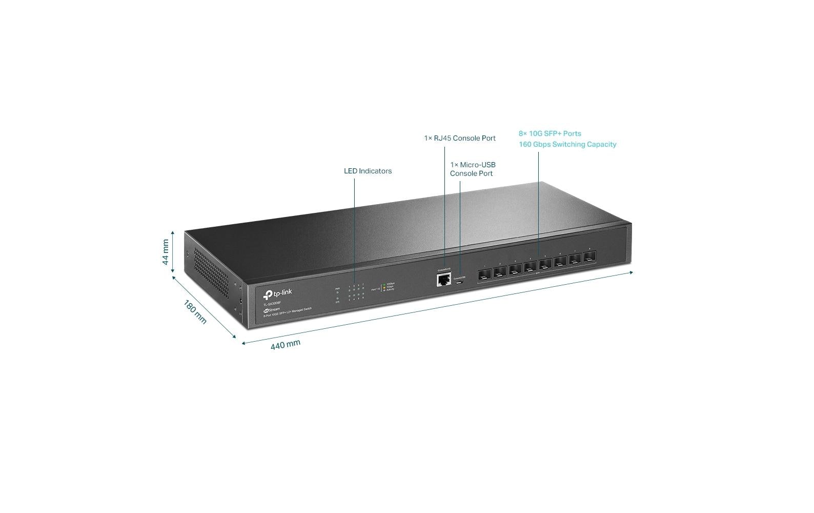 SFP+ Switch Omada L2+ Switch 8 x 10G Ports SX3008F 8 Port<br>Omada 8-Port 10GE SFP+ L2+ Managed Switch