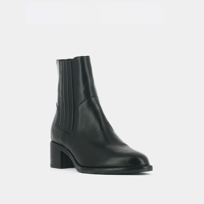 Boots à élastiques et talons carrés  en cuir noir