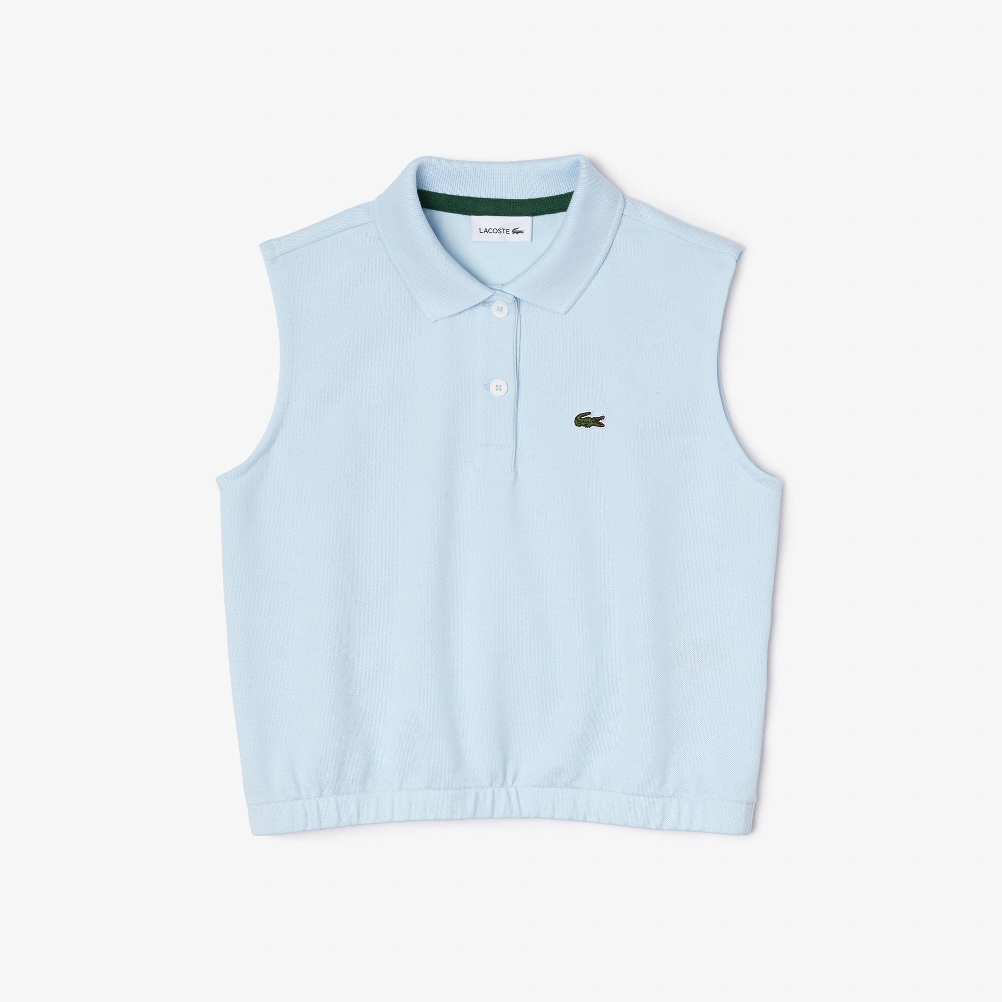 Polo sans manche fille Lacoste en mini piqué de coton Polos - Bleu - Lacoste - Fille
