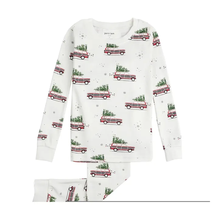 Petit Lem Pyjama Coton Bio Station de Train | Blanc