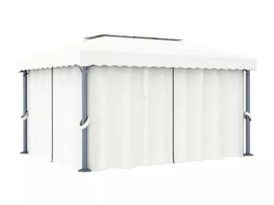 Tonnelle avec rideau 4x3 m Blanc crème Aluminium