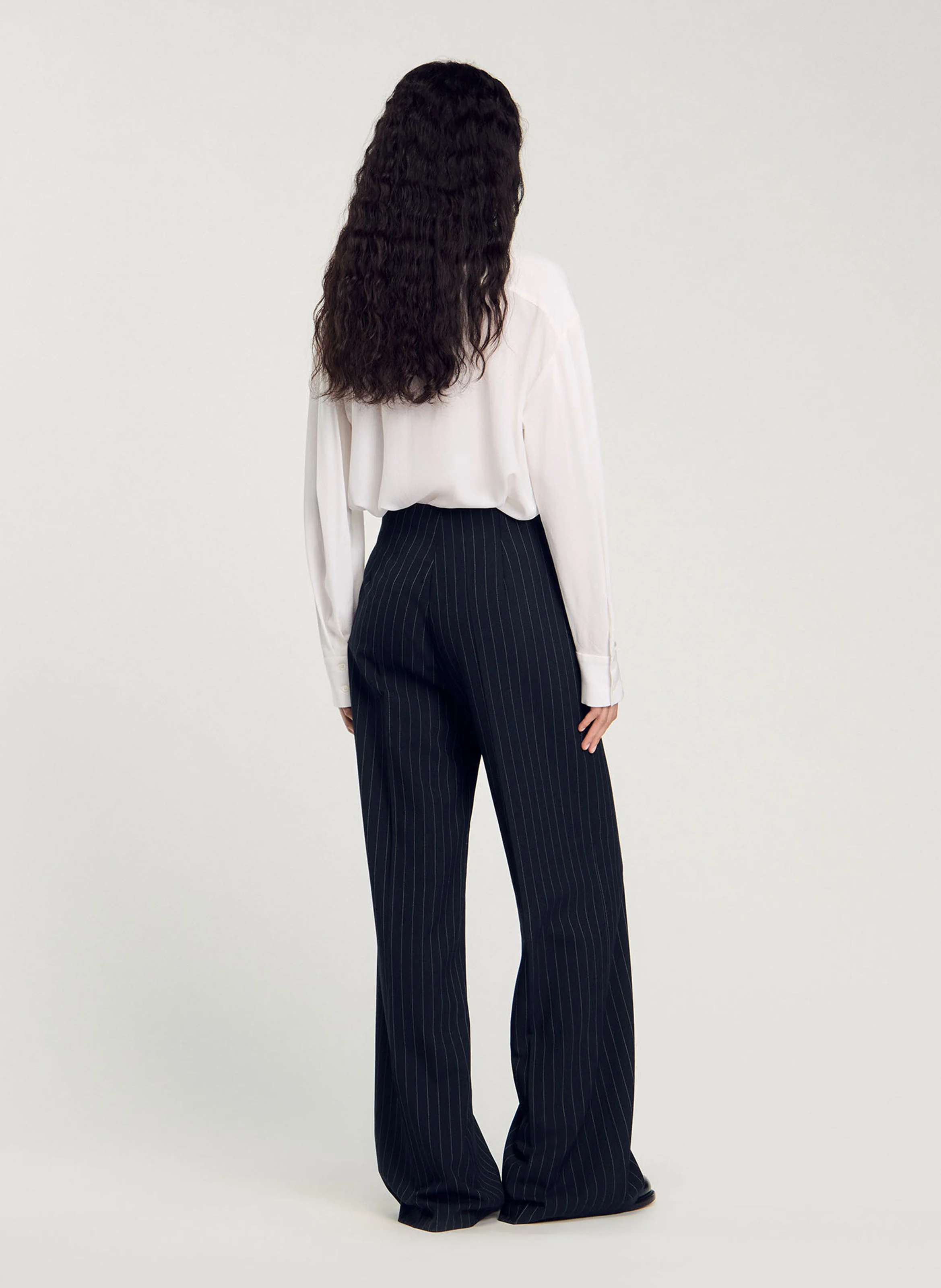 Pantalon droit rayé | Noir