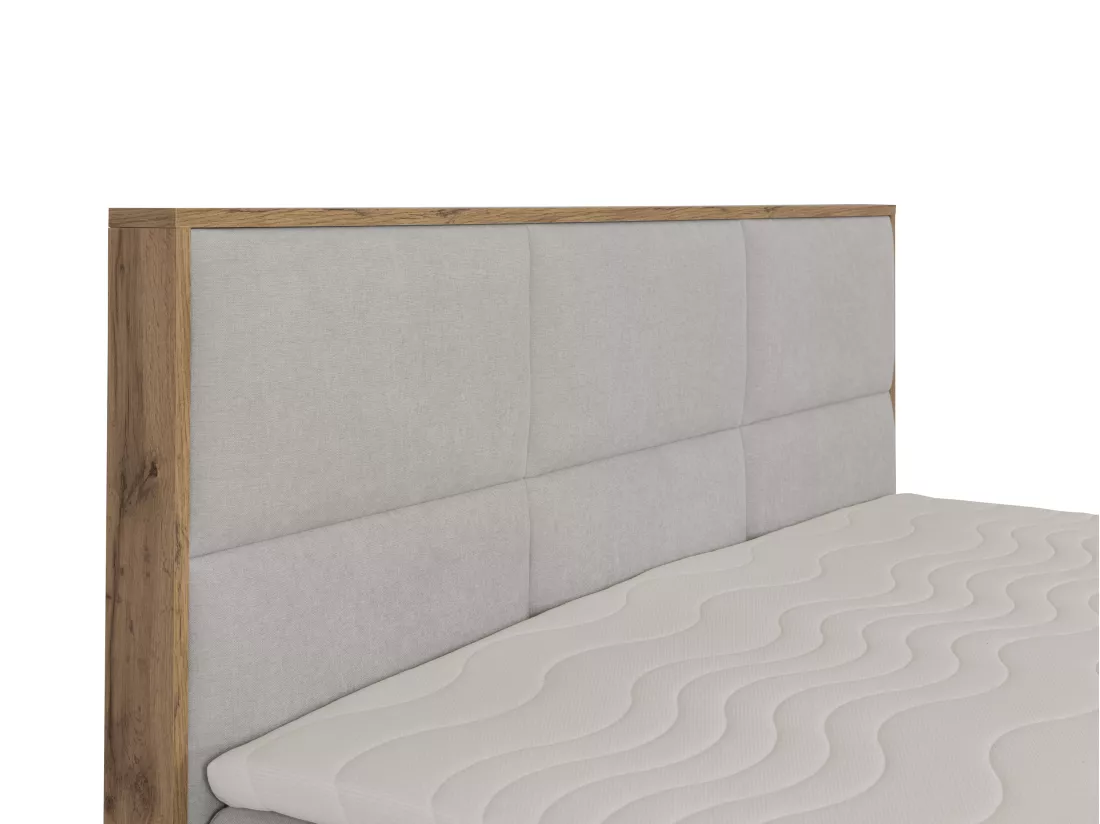 Ensemble complet literie déco tête de lit encadré bois + sommiers coffre + matelas + surmatelas - 160 x 200 cm - Tissu - Gris clair - SIAKI de YSMÉE