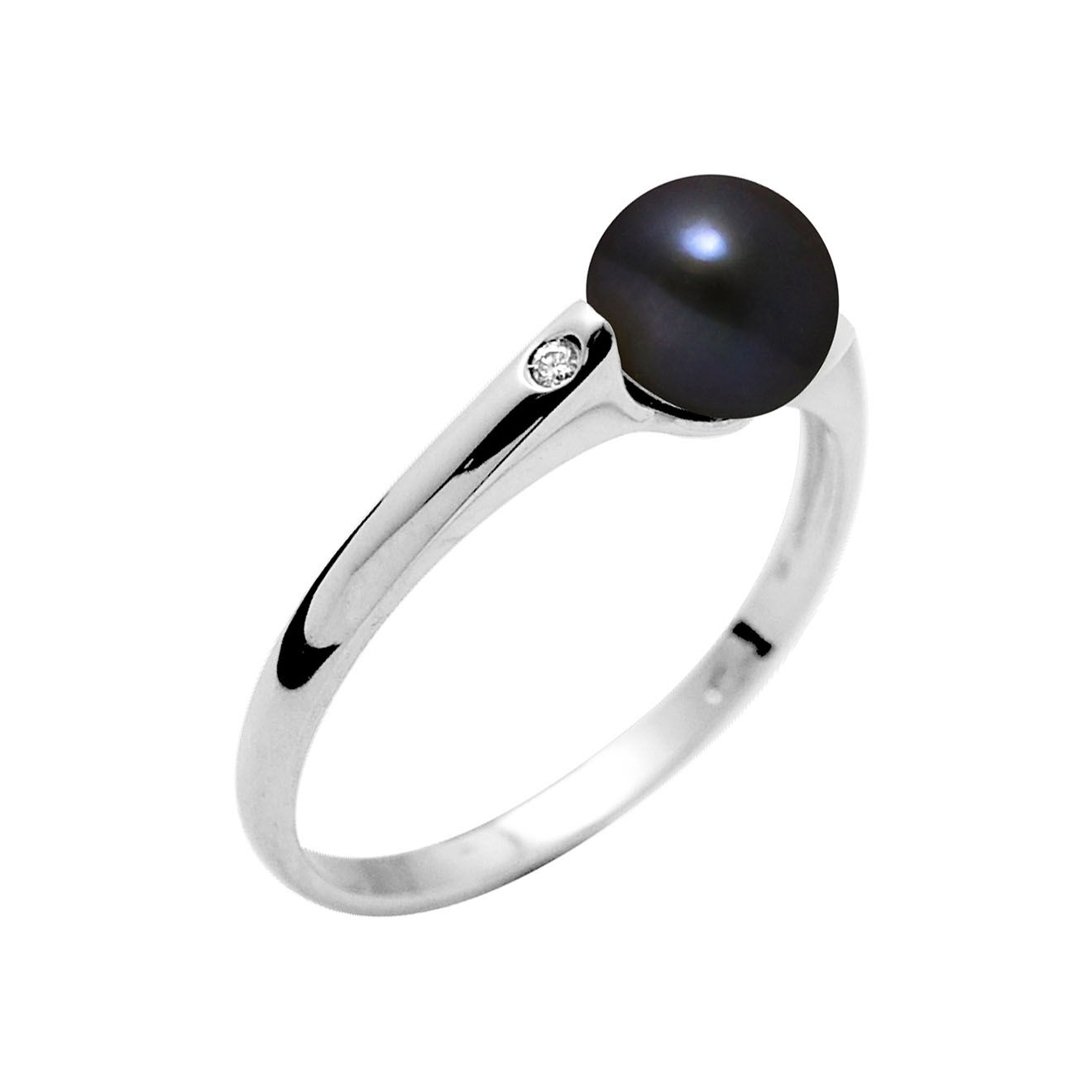 Mitzuko Bague Solitaire Diamants Or Blanc Perle d'Eau Douce noire