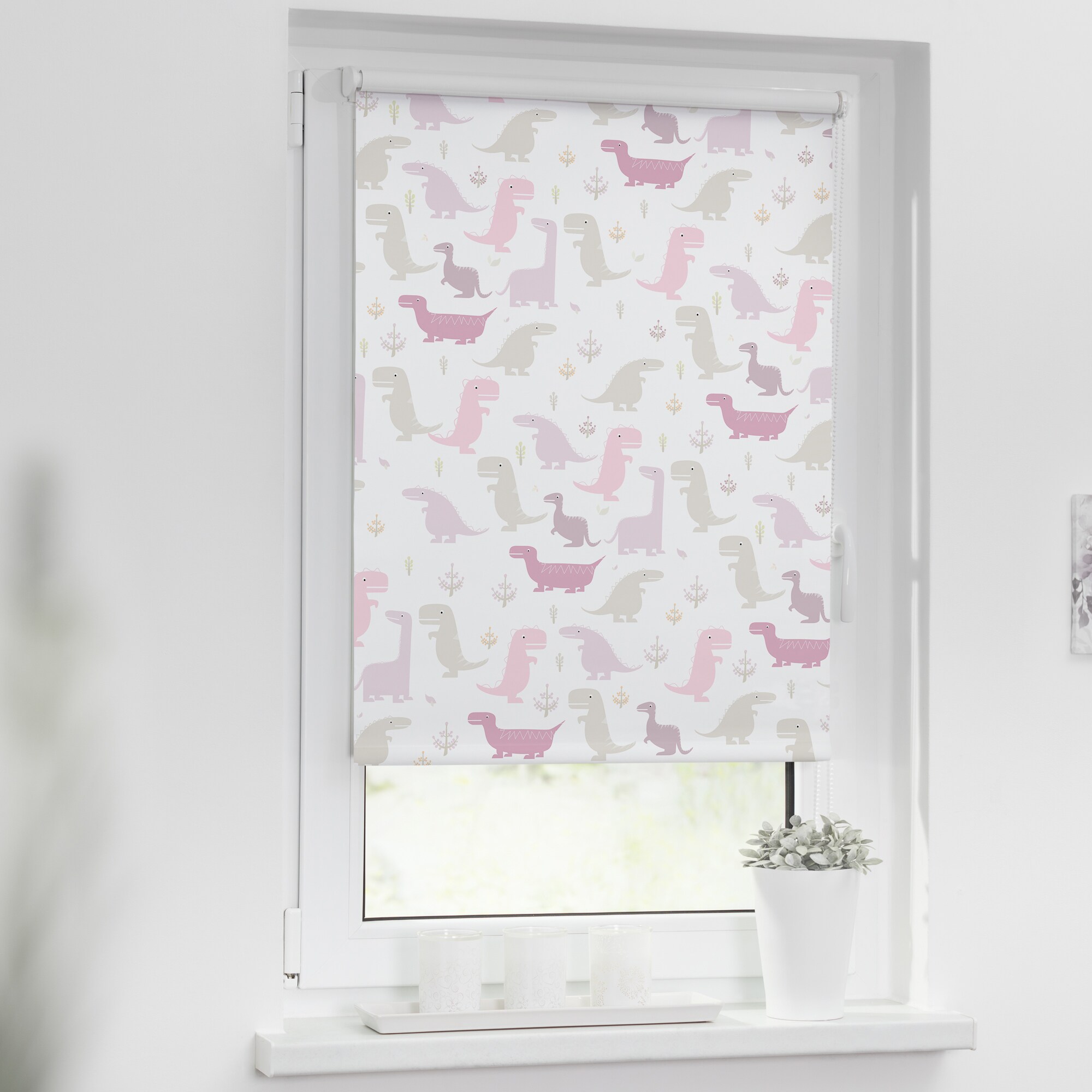 Lichtblick Rollo Klemmfix, ohne Bohren, Verdunkelung, Dino- Pink
