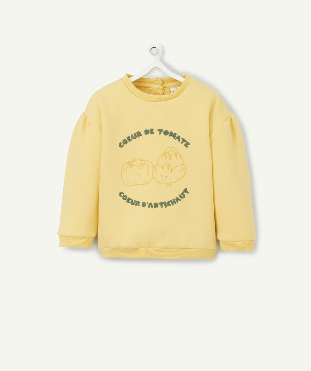 SWEAT BÉBÉ FILLE EN FIBRES RECYCLÉES JAUNE AVEC LEGUMES