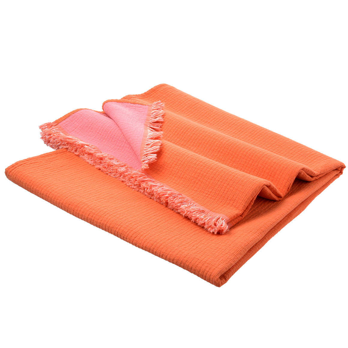 My Home Musselin Decke mit Fransen orange / rosa