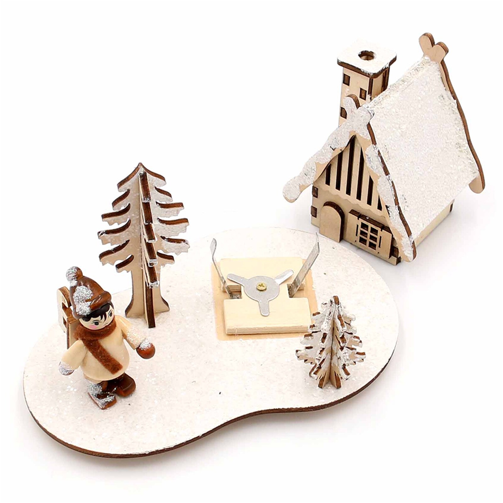 SIGRO Holz Räucherhaus verschneit, 1 Stück Kinderfigur