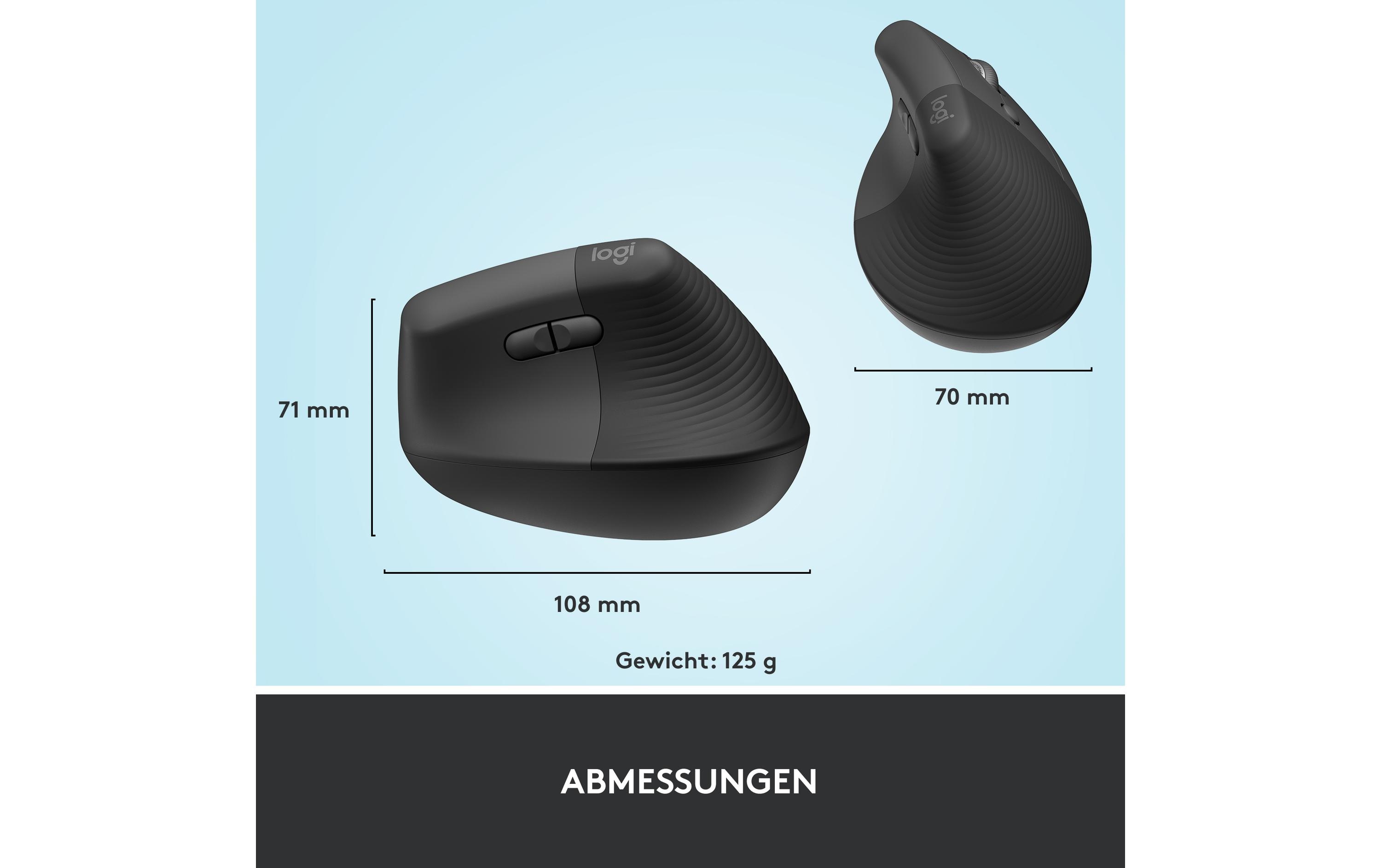 Ergonomische Maus Lift GraphiteKomfortable ergonomische Maus mit vertikalem Design für kleine bis mittelgrosse Hände