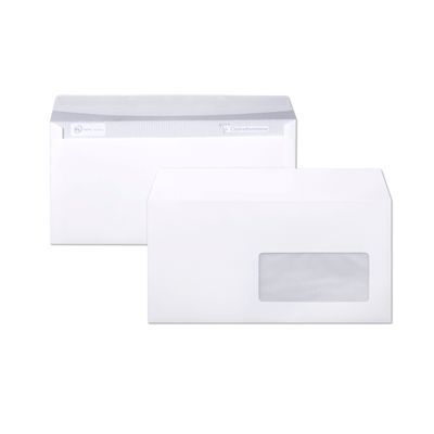 Clairefontaine Clairalfa - 250 Enveloppes DL 110 x 220 mm - 90 gr - fenêtre 45x100 mm - blanc - bande adhésive