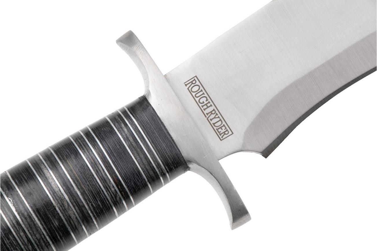 Rough Ryder Large Bowie RR2391, Satin Stainless Steel, Layered Wood, vaststaand mes