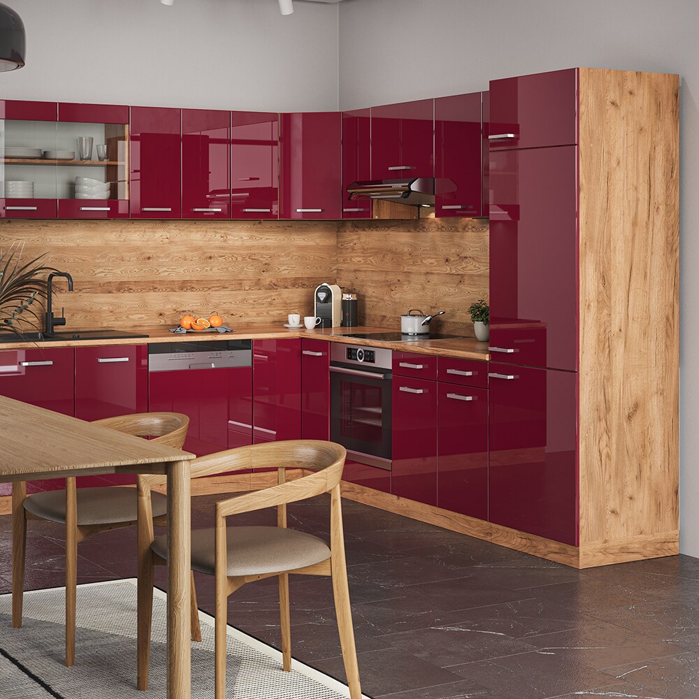 Vicco Küchenzeile Küchenblock Einbauküche R-Line Ecke 287 x 277 Bordeaux HGL