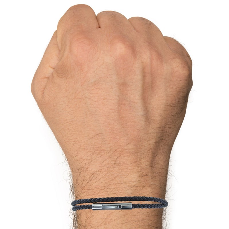 Bracelet Homme Double Tour Cuir Tréssé Rond pour Poignet 19cm - Marron foncé