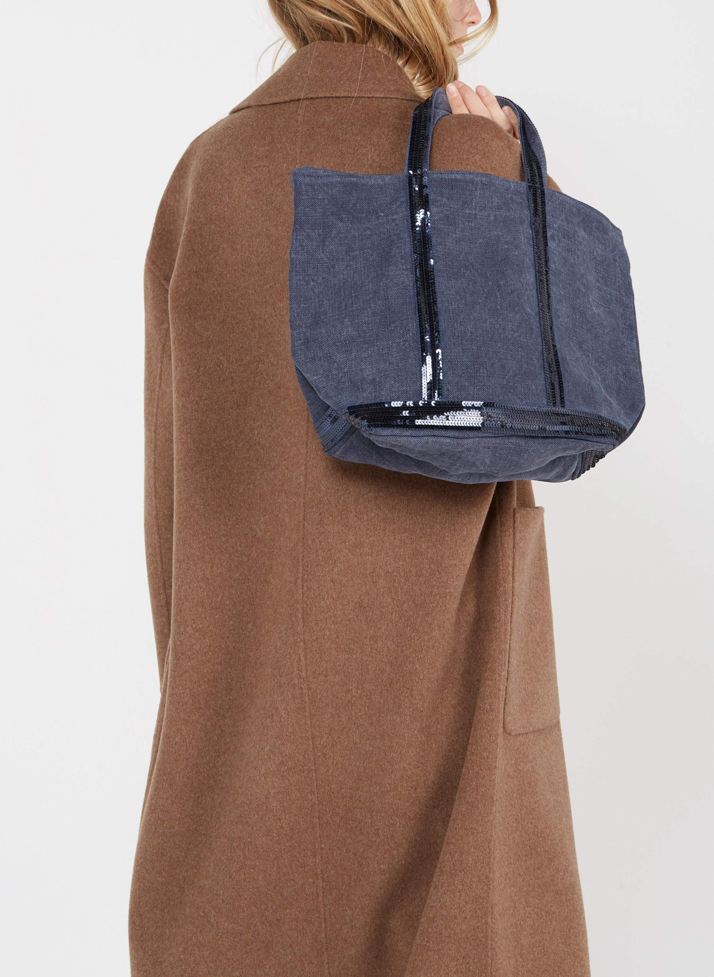Cabas M brodé avec sequins en lin | Jean brut