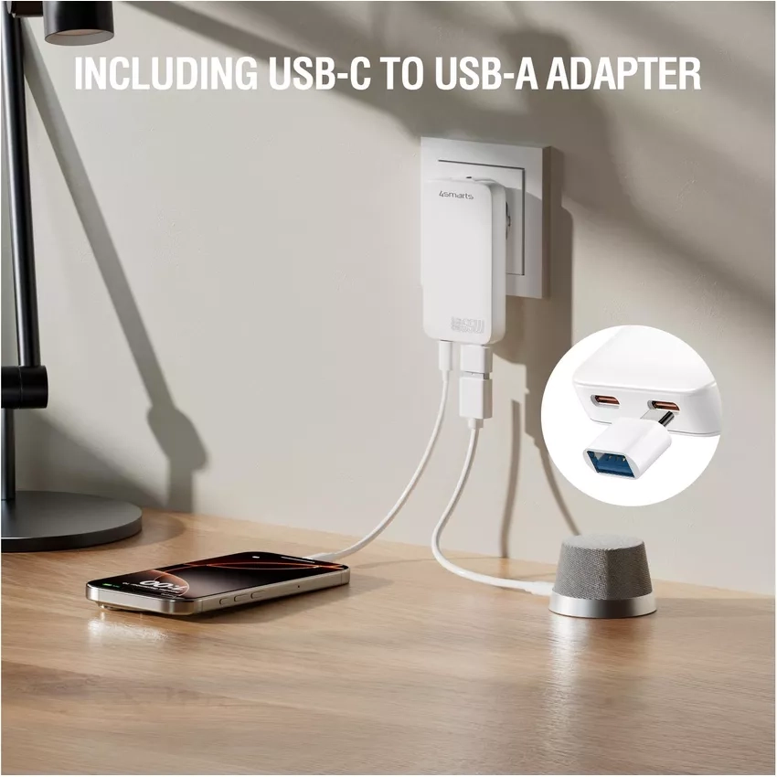 (65W) FlatPlug Slim Dual USB C GaN Ladegerät Netzteil (4S542065) - Weiss