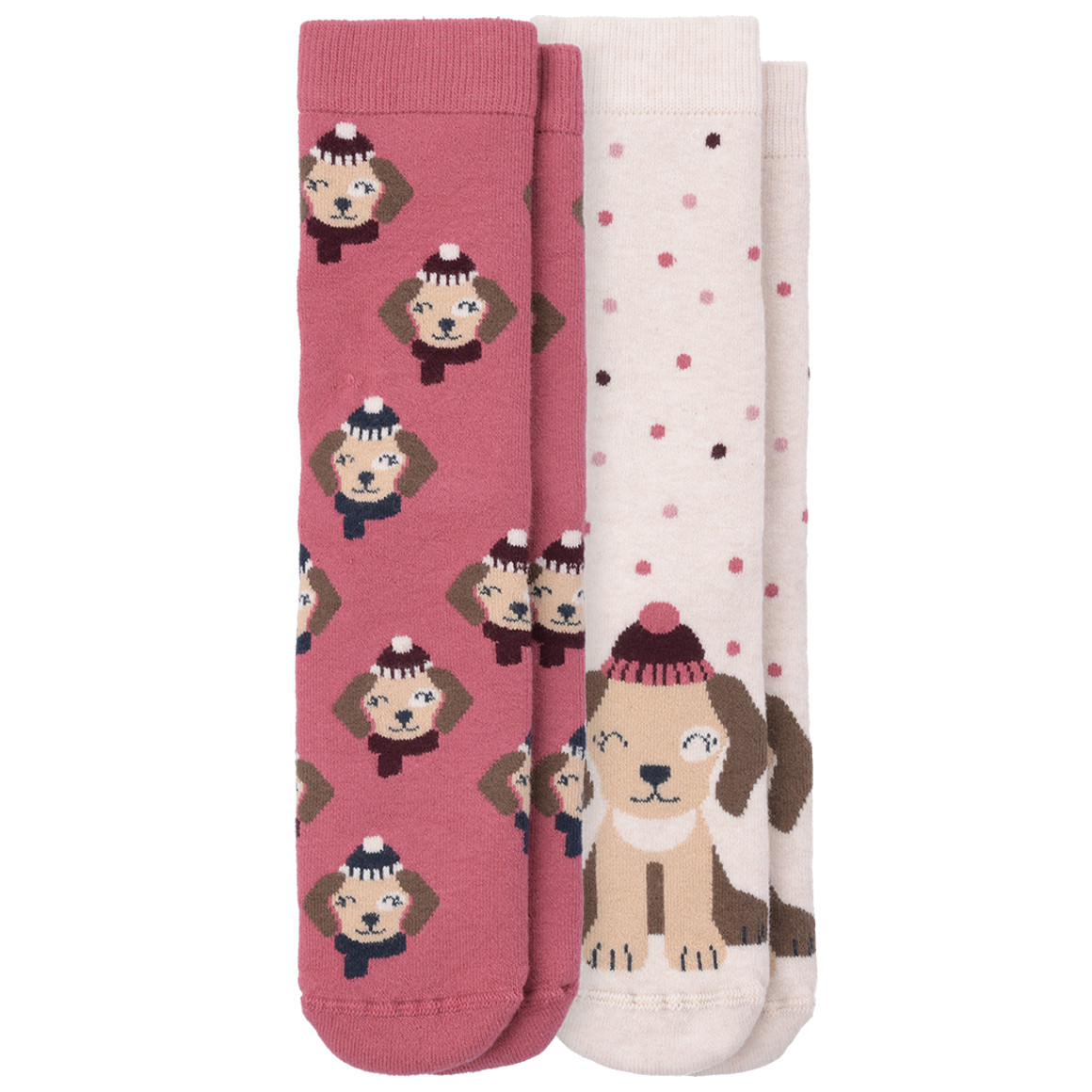 Topolino 2 Paar Mädchen Frottee-Socken mit Hunde-Print creme / dunkelrosa