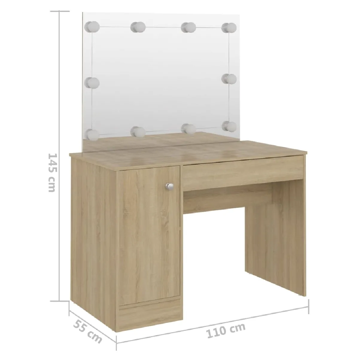 vidaXL Table de maquillage avec LED MDF Chêne 110x55x145 cm