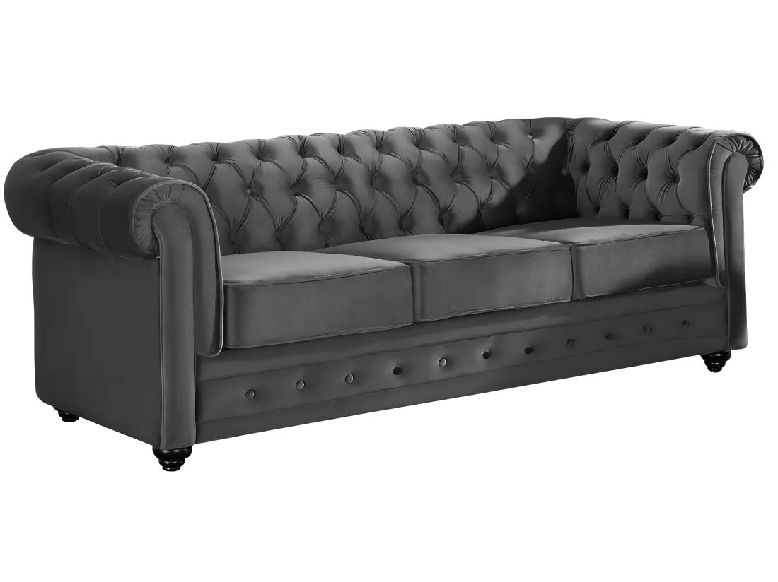 Canapés 3 places et 2 places et fauteuil en velours anthracite CHESTERFIELD