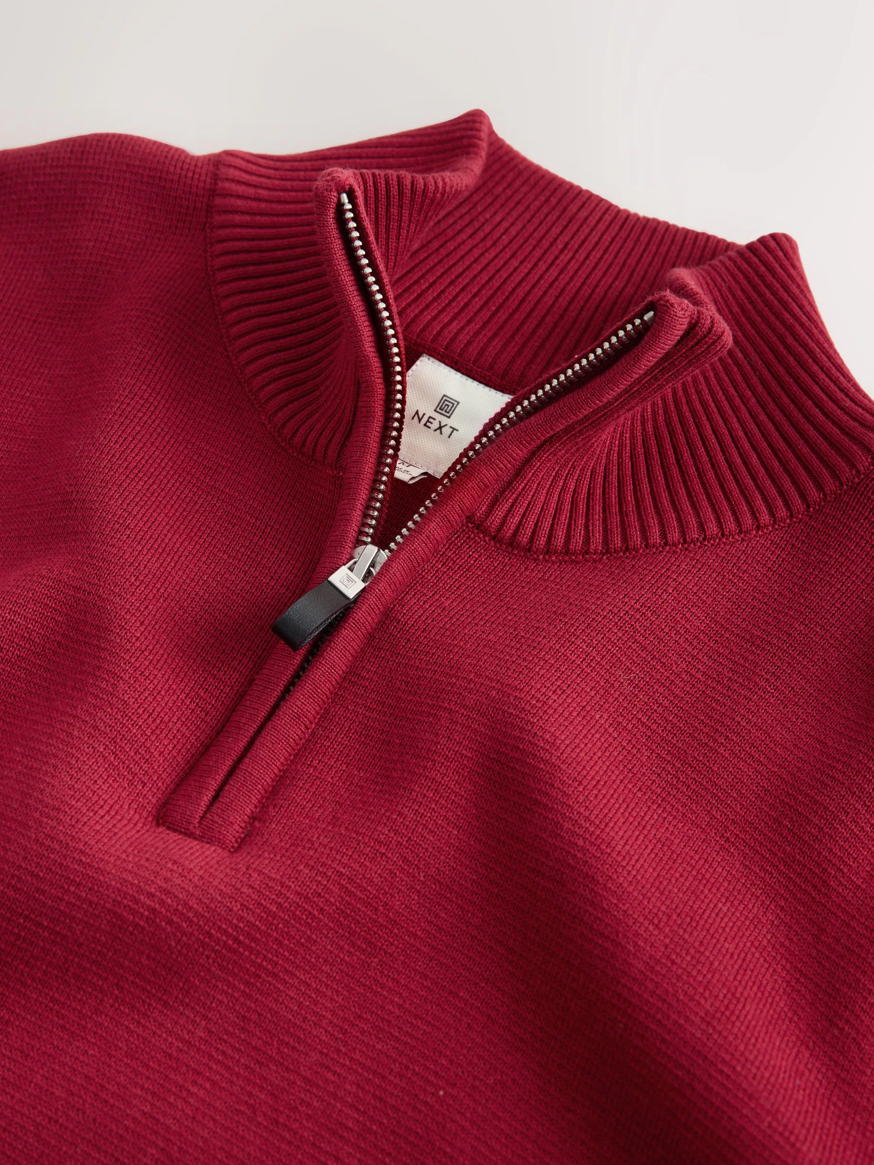 Rood - Effen - Regular fit 100% katoenen premium trui met korte rits