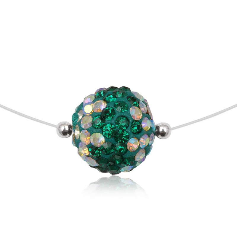 Collier Nylon Invisible Perle en Cristal Vert et Argent 925