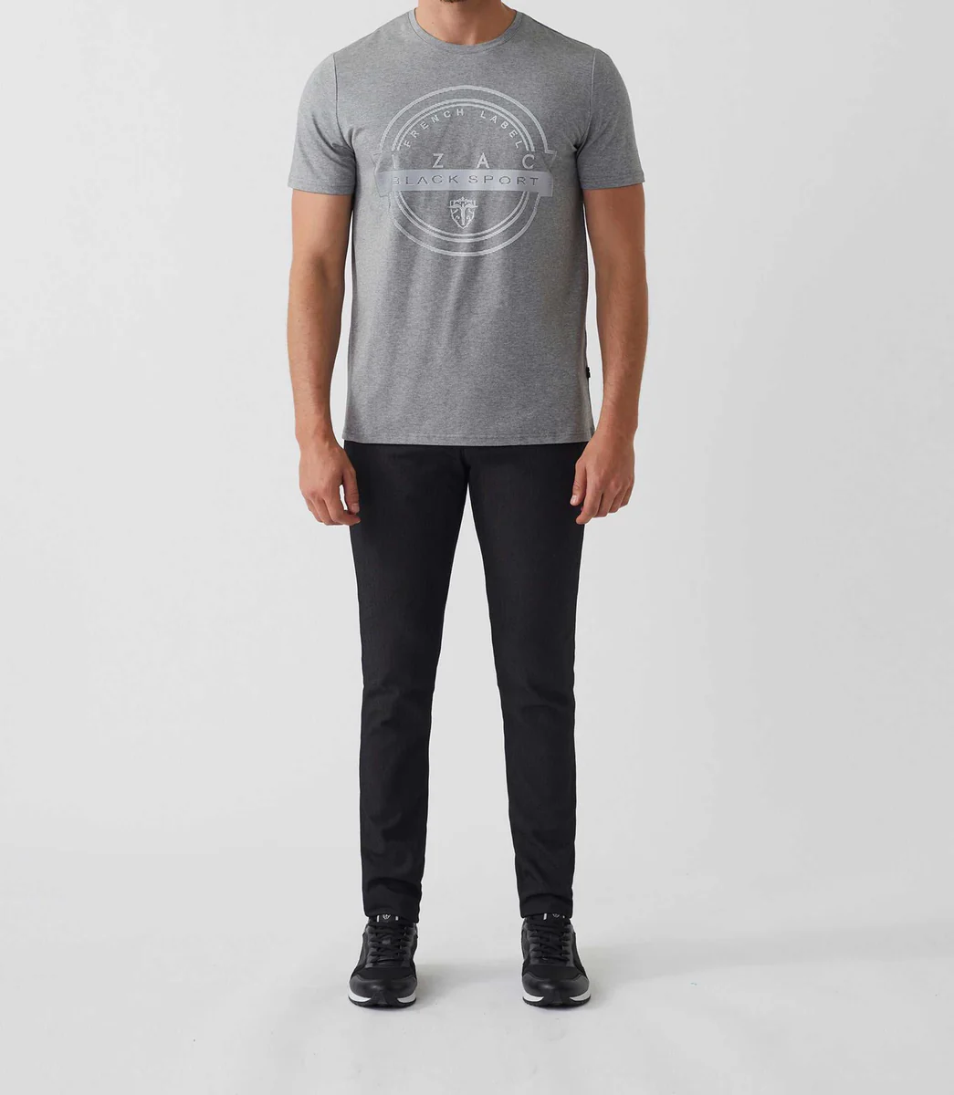 T-shirt col rond avec logo gris chiné 