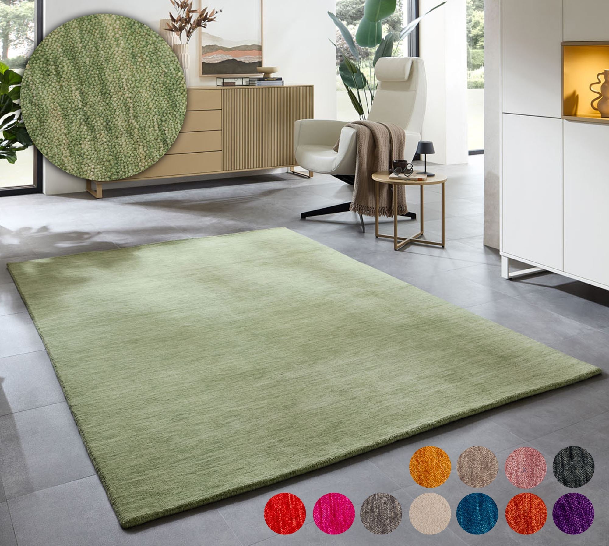 Theko Handgeweven UNI-tapijt Holi 250x350 cm - Groen