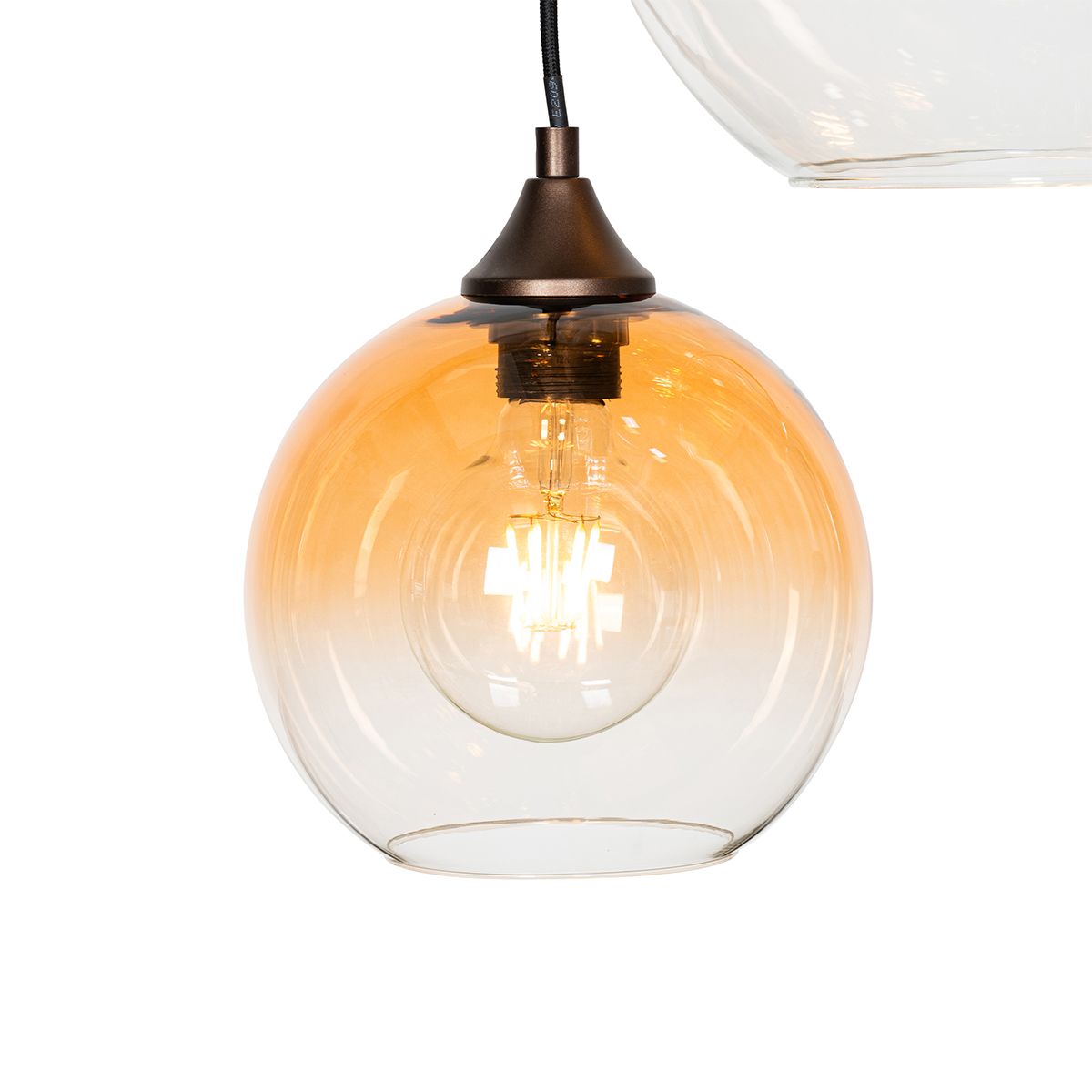 Smart hanglamp donkerbrons met amber glas 7-lichts incl. 7 Wifi A60 - Sandra