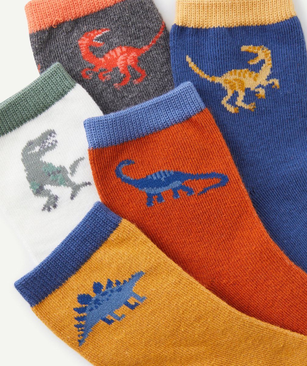 LOT DE 5 CHAUSSETTES GARÇON COLORÉES THÈME DINOSAURES