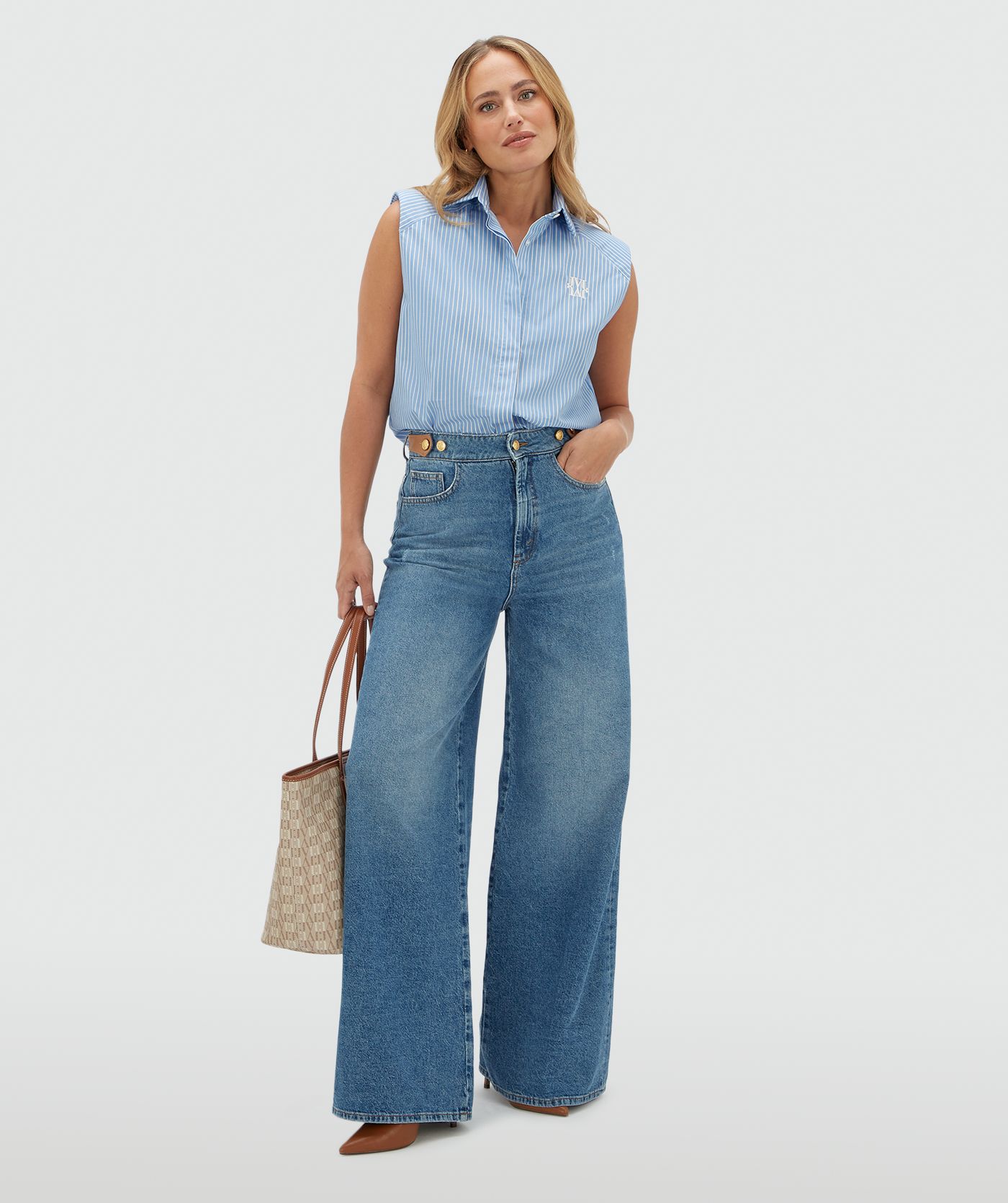JV-SUSIE straight fit blouse met strepen - blue stripe