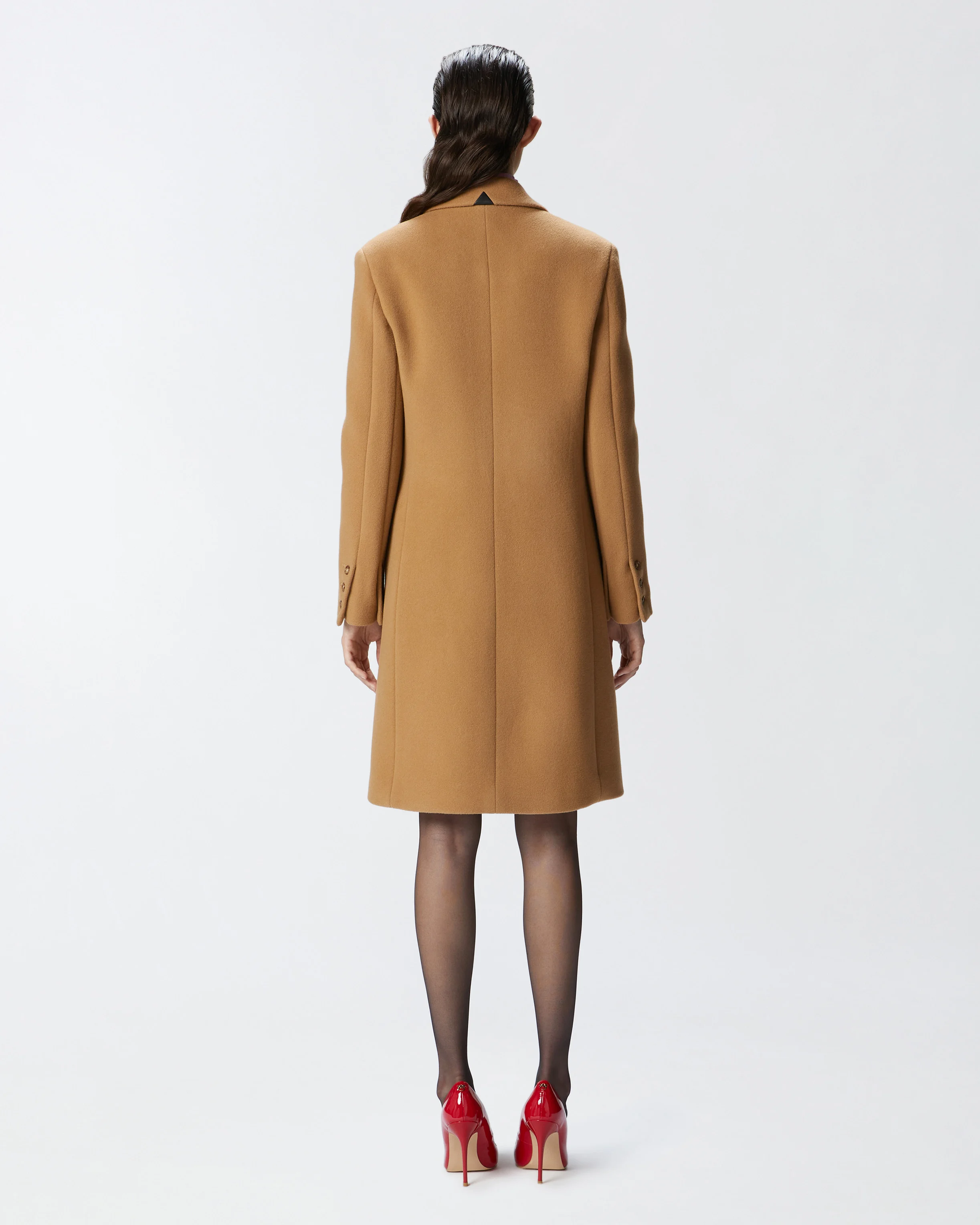 Manteau droit en drap de mélangée | Beige