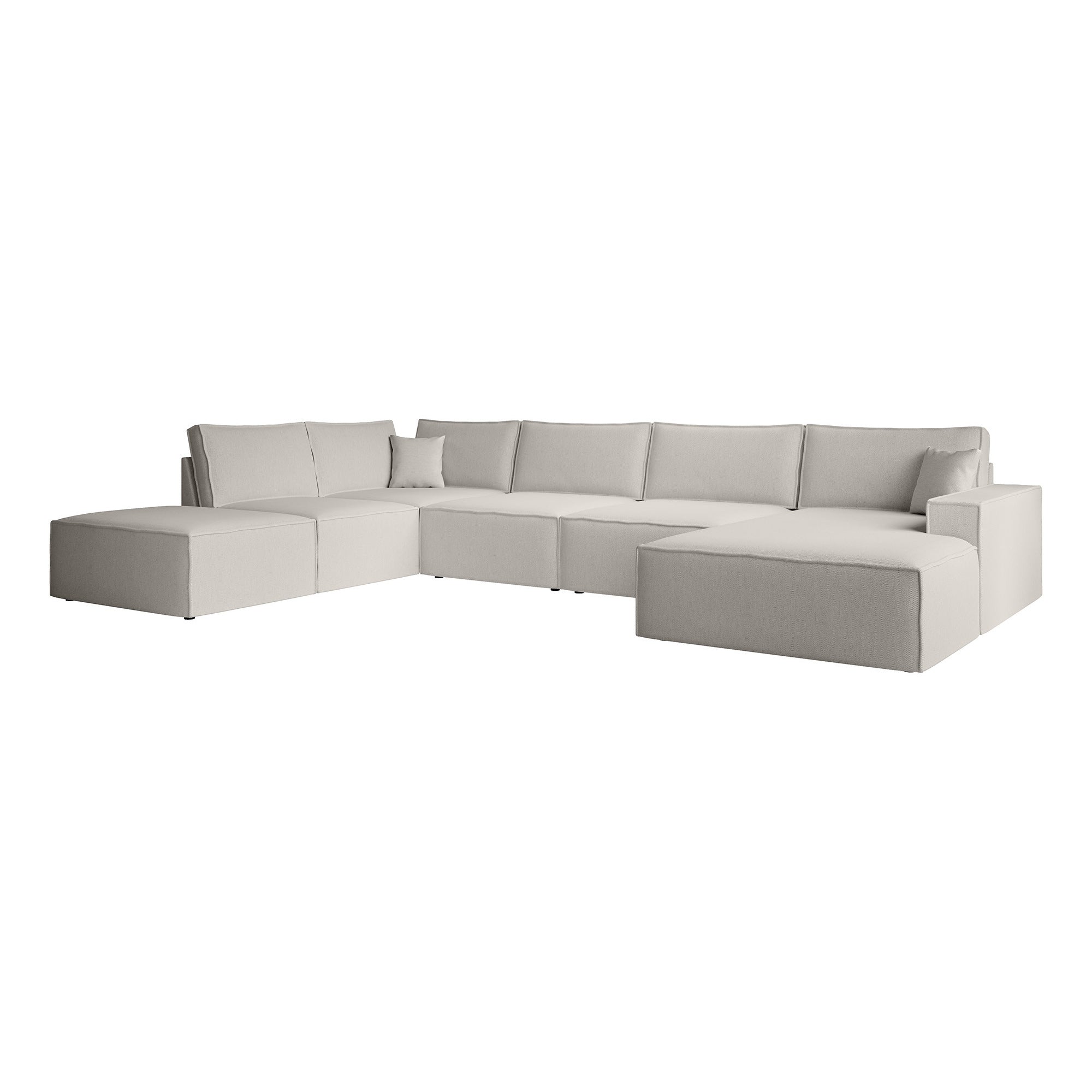 Manolo - Hoekbank 5-zits met chaise longue - Stof beige - Rechts