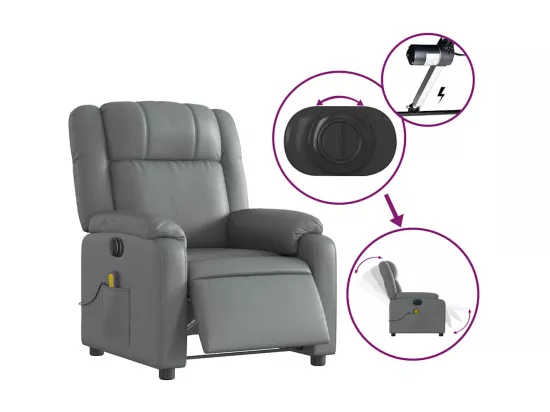 Fauteuil massant inclinable électrique gris similicuir