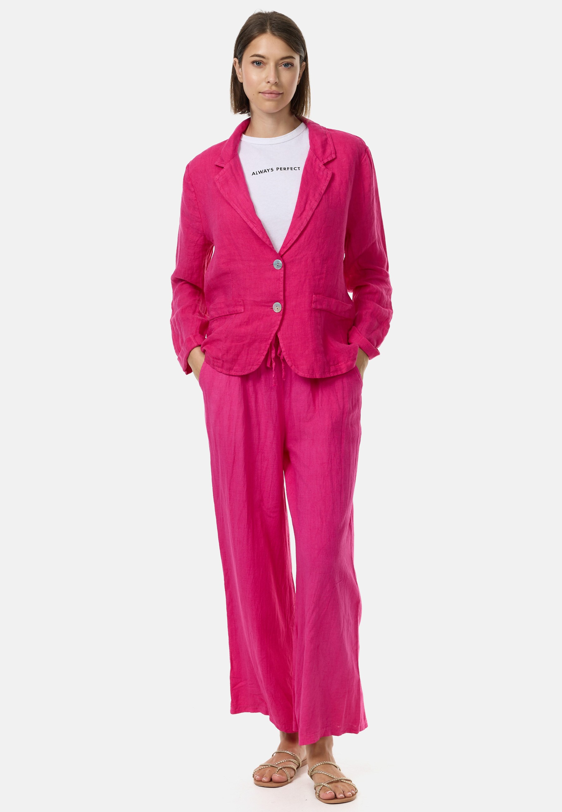 PM SELECTED Damen Edler Leinen Kurzblazer Business Blazer mit Reverskragen in Einheitsgröße PM53