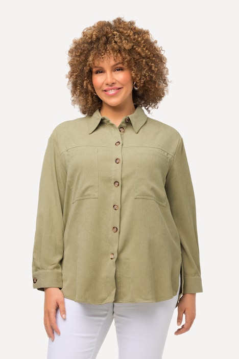 Cordbluse, Oversized, Hemdkragen, Langarm